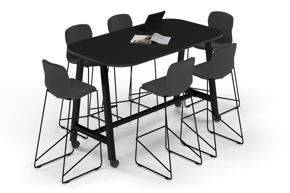 Quadro A Legs Counter Table - Large Rounded Corners [1800L x 1000W with Large Rounded Corners]-black leg black wood grain wheels