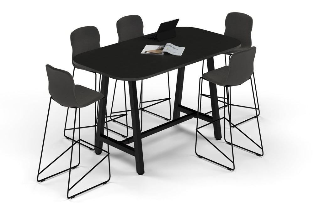 Quadro A Legs Counter Table - Large Rounded Corners [1800L x 1000W with Large Rounded Corners]-black leg black wood grain wheels
