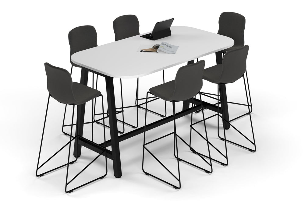 Quadro A Legs Counter Table - Large Rounded Corners [1800L x 1000W with Large Rounded Corners]-black leg white none