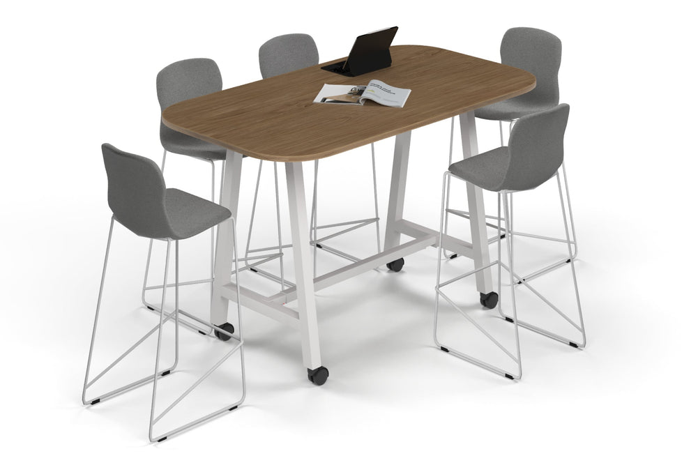 Quadro A Legs Counter Table - Large Rounded Corners [1800L x 1000W with Large Rounded Corners]-black leg black wood grain wheels