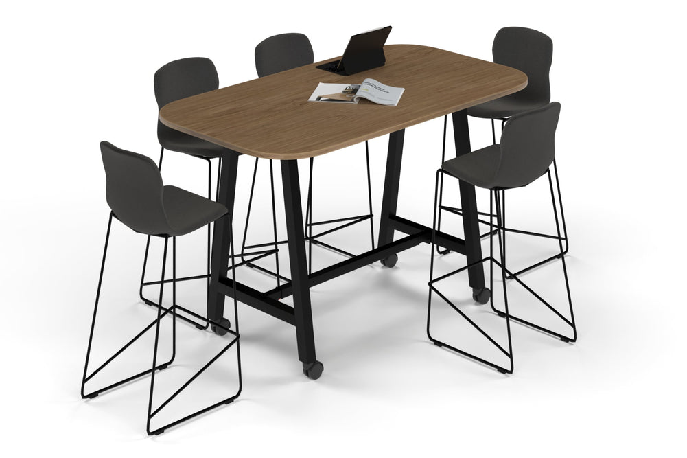Quadro A Legs Counter Table - Large Rounded Corners [1800L x 1000W with Large Rounded Corners]-black leg black wood grain wheels