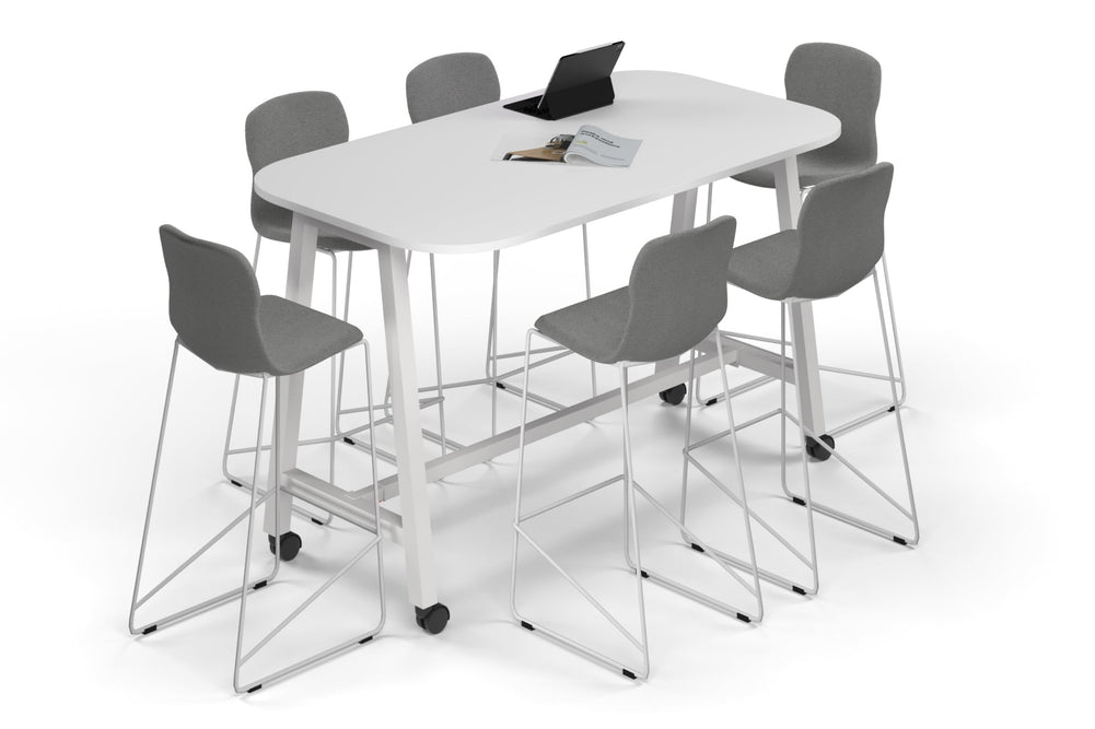 Quadro A Legs Counter Table - Large Rounded Corners [1800L x 1000W with Large Rounded Corners]-white leg white wheels