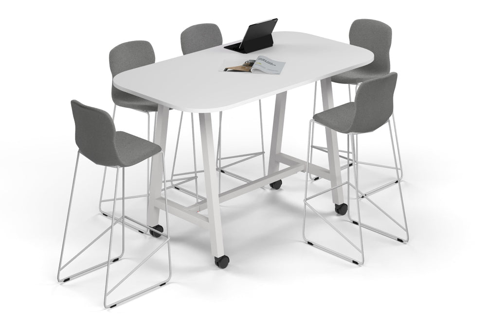 Quadro A Legs Counter Table - Large Rounded Corners [1800L x 1000W with Large Rounded Corners]-black leg black wood grain wheels