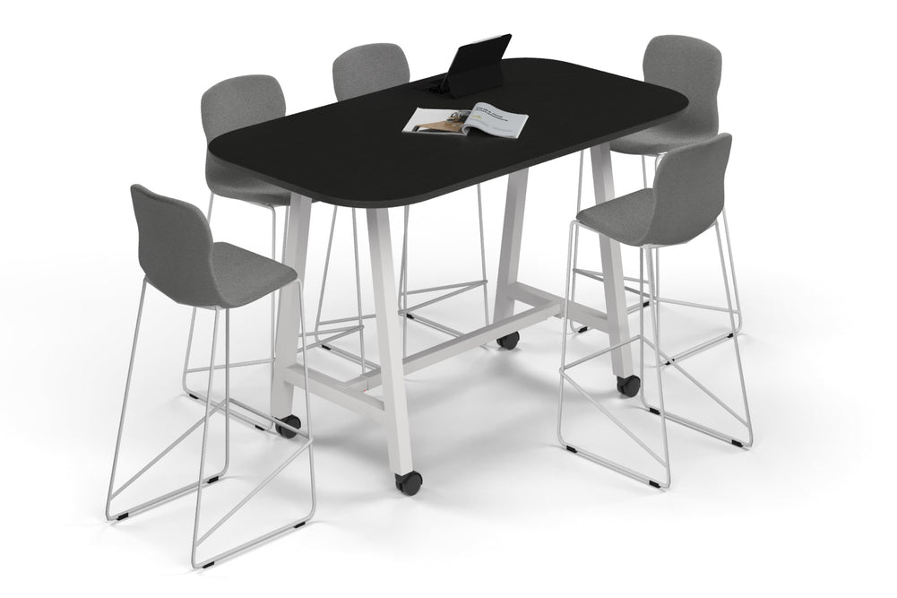 Quadro A Legs Counter Table - Large Rounded Corners [1800L x 1000W with Large Rounded Corners]-black leg black wood grain wheels