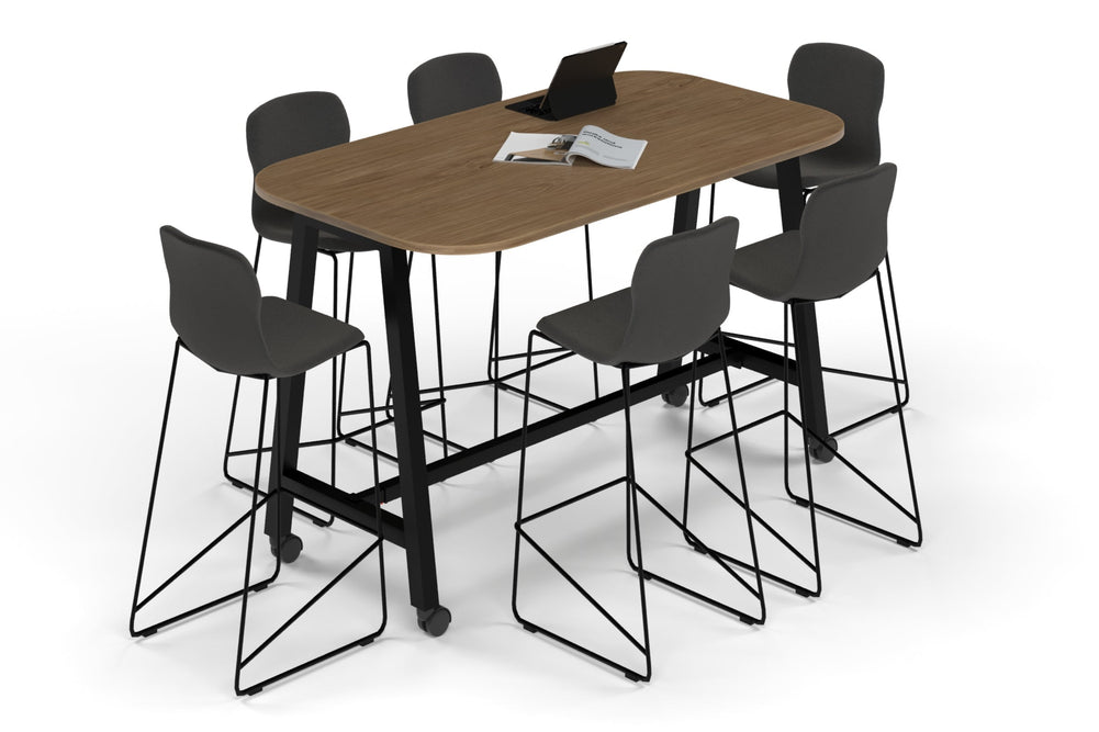 Quadro A Legs Counter Table - Large Rounded Corners [1800L x 1000W with Large Rounded Corners]-black leg salvage oak wheels