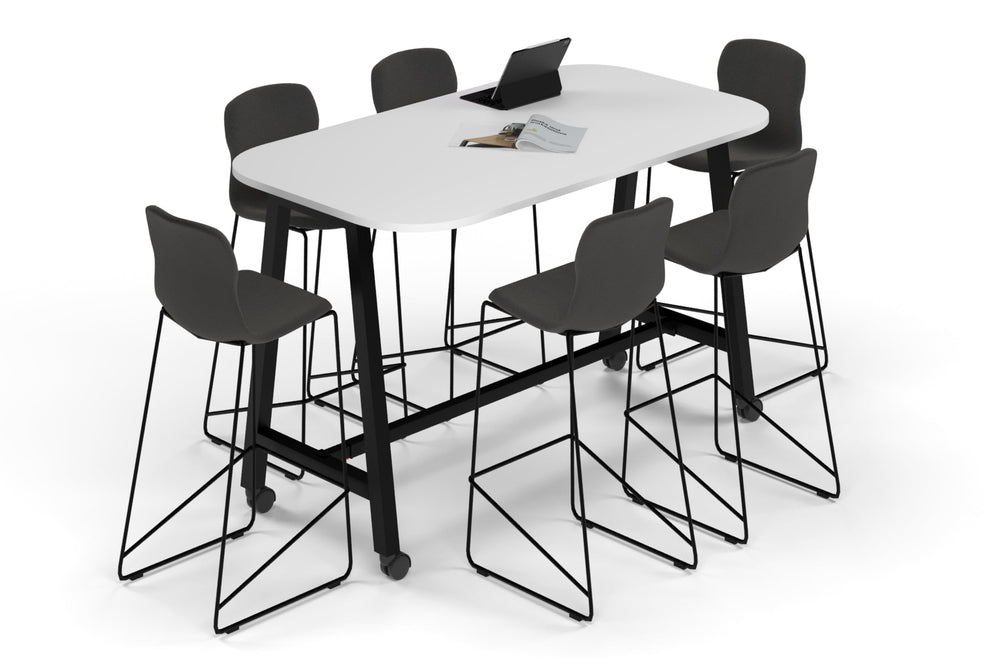 Quadro A Legs Counter Table - Large Rounded Corners [1800L x 1000W with Large Rounded Corners]-black leg white wheels