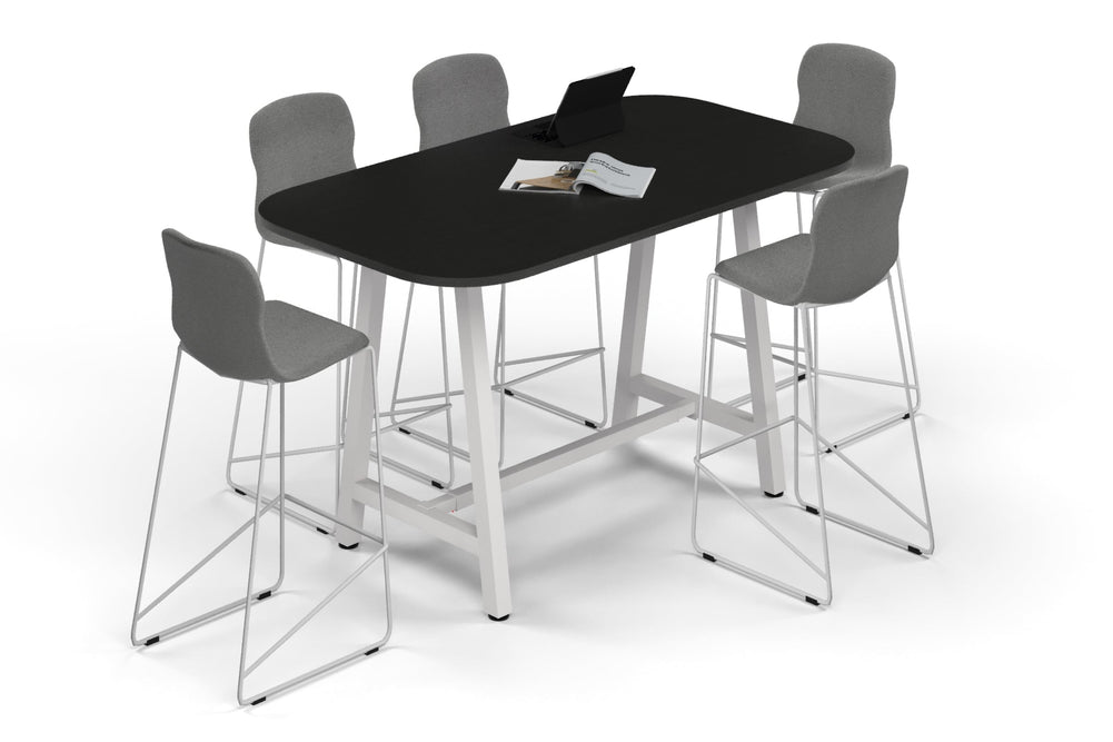 Quadro A Legs Counter Table - Large Rounded Corners [1800L x 1000W with Large Rounded Corners]-black leg black wood grain wheels