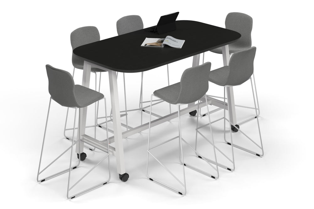 Quadro A Legs Counter Table - Large Rounded Corners [1800L x 1000W with Large Rounded Corners]-white leg black wood grain wheels