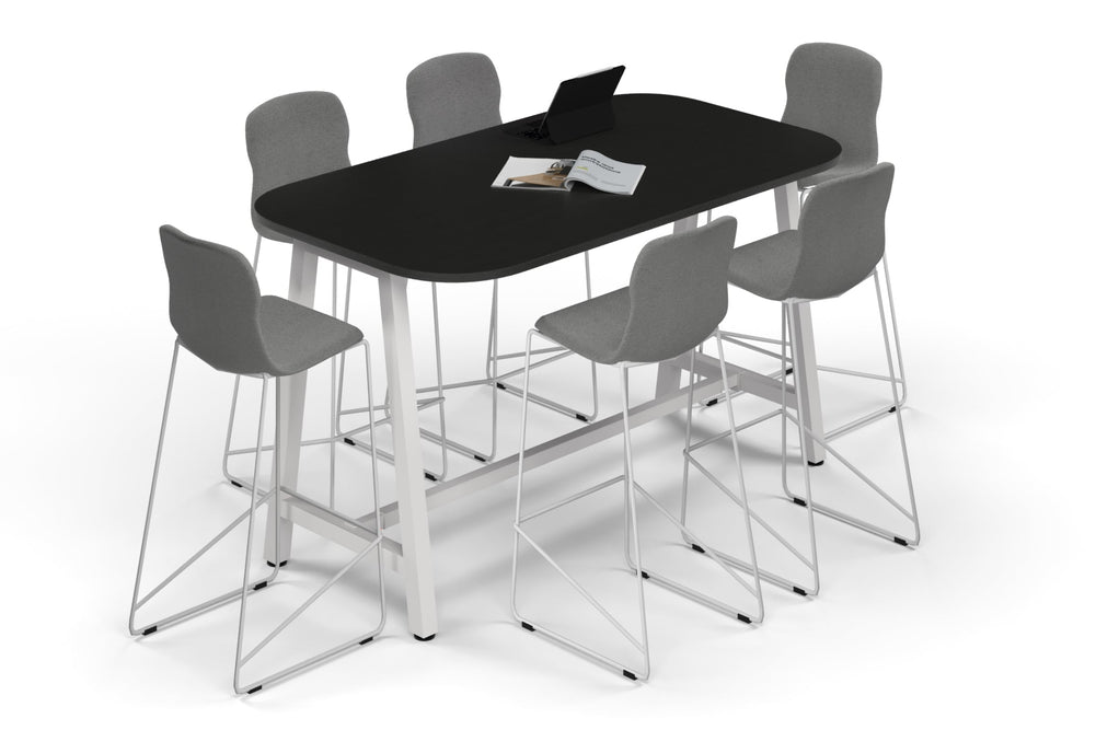 Quadro A Legs Counter Table - Large Rounded Corners [1800L x 1000W with Large Rounded Corners]-white leg black wood grain none