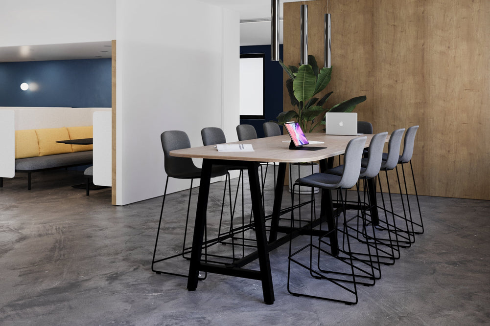 Quadro A Legs Counter Table - Large Rounded Corners [3000L x 1000W with Large Rounded Corners]-black leg black wood grain 