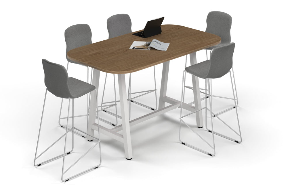 Quadro A Legs Counter Table - Large Rounded Corners [1800L x 1000W with Large Rounded Corners]-black leg black wood grain wheels