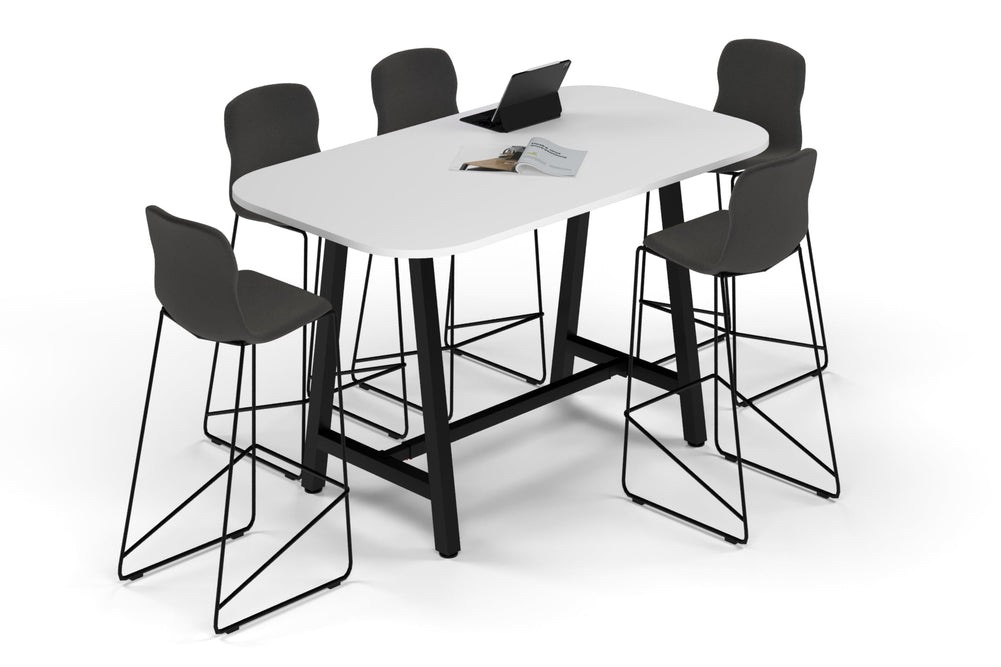 Quadro A Legs Counter Table - Large Rounded Corners [1800L x 1000W with Large Rounded Corners]-black leg black wood grain wheels