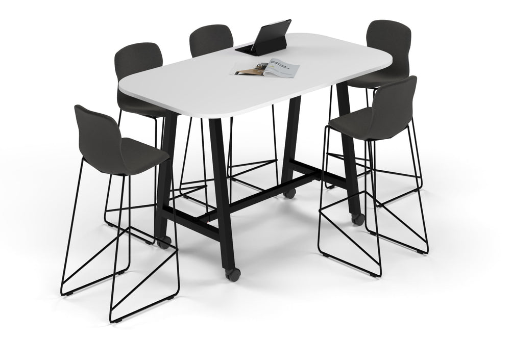 Quadro A Legs Counter Table - Large Rounded Corners [1800L x 1000W with Large Rounded Corners]-black leg black wood grain wheels