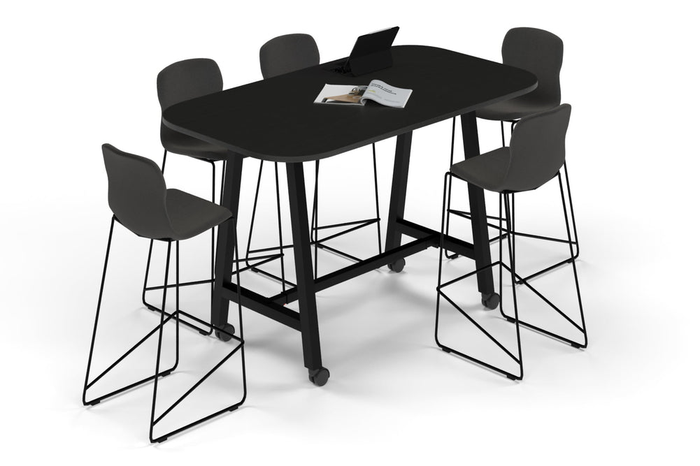 Quadro A Legs Counter Table - Large Rounded Corners [1800L x 1000W with Large Rounded Corners]-black leg black wood grain wheels