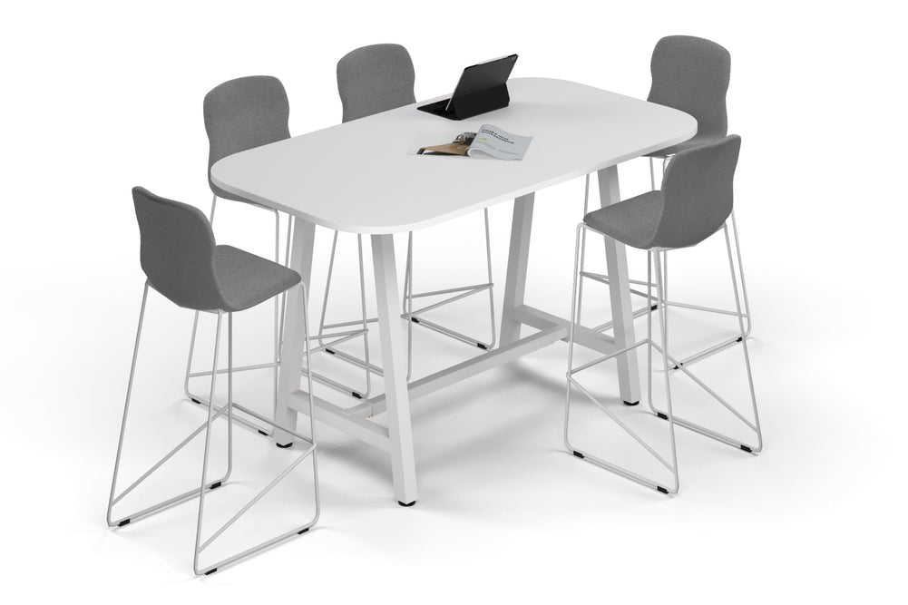 Quadro A Legs Counter Table - Large Rounded Corners [1800L x 1000W with Large Rounded Corners]-black leg black wood grain wheels