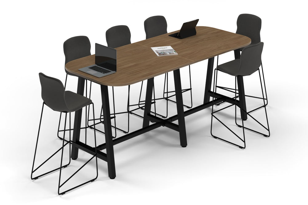 Quadro A Legs Counter Table - Large Rounded Corners [2400L x 1000W with Large Rounded Corners]-black leg salvage oak 