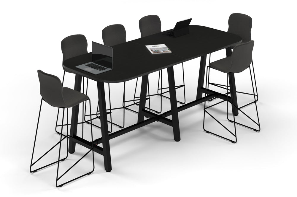 Quadro A Legs Counter Table - Large Rounded Corners [2400L x 1000W with Large Rounded Corners]-black leg black wood grain 