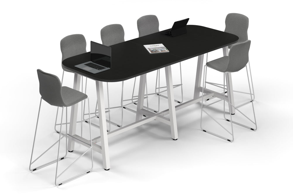 Quadro A Legs Counter Table - Large Rounded Corners [2400L x 1000W with Large Rounded Corners]-white leg black wood grain 