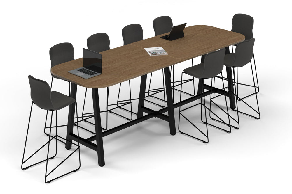 Quadro A Legs Counter Table - Large Rounded Corners [3000L x 1000W with Large Rounded Corners]-black leg black wood grain 