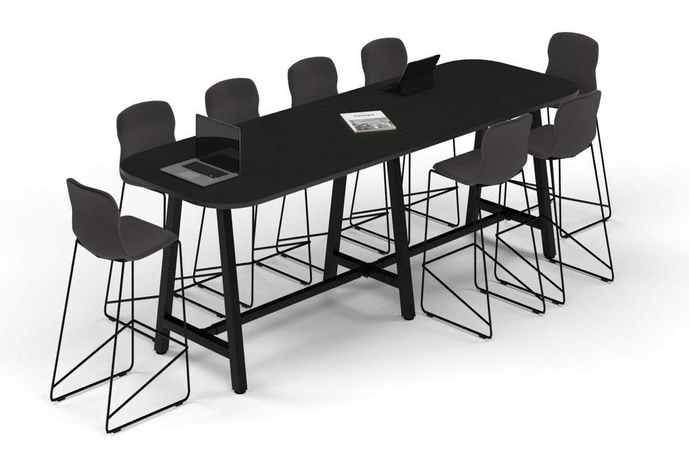 Quadro A Legs Counter Table - Large Rounded Corners [3000L x 1000W with Large Rounded Corners]-black leg black wood grain 