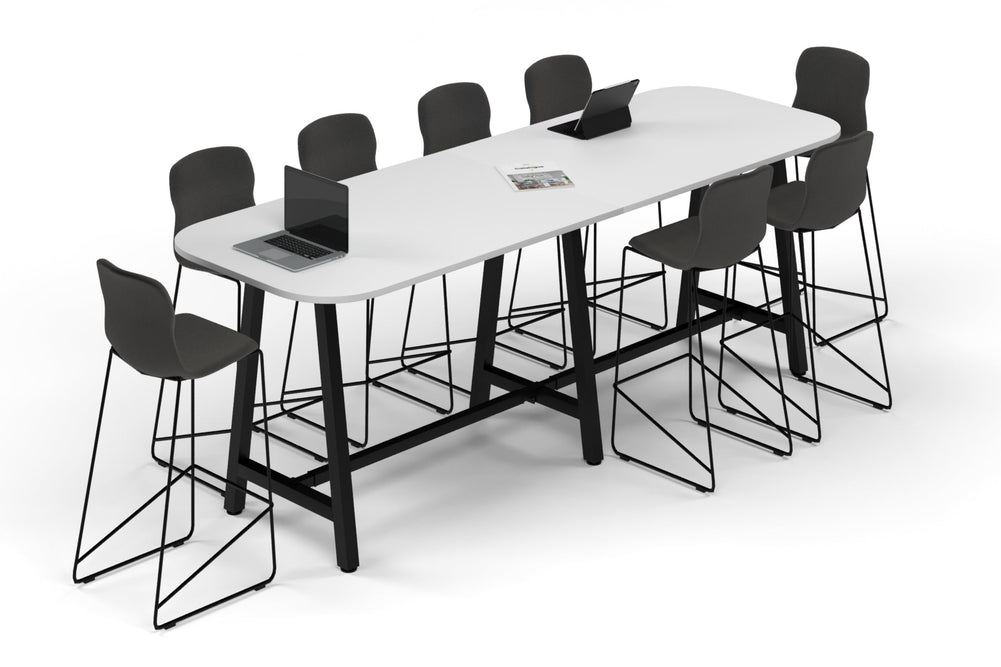Quadro A Legs Counter Table - Large Rounded Corners [3000L x 1000W with Large Rounded Corners]-black leg black wood grain 