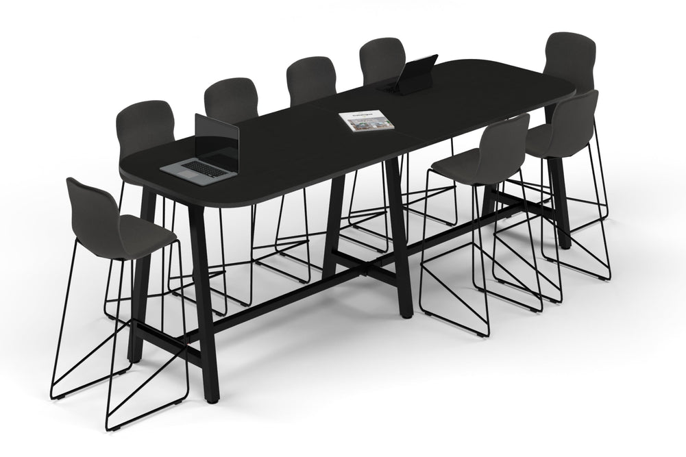 Quadro A Legs Counter Table - Large Rounded Corners [3000L x 1000W with Large Rounded Corners]-black leg black wood grain 