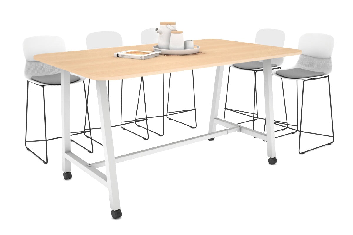 Quadro A Legs Counter Table with Rounded Corners [1800L x 1100W with Rounded Corners] Jasonl white leg maple wheels