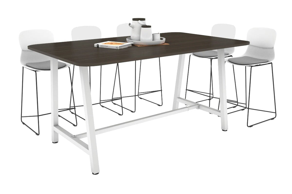 Quadro A Legs Counter Table with Rounded Corners [1800L x 1100W with Rounded Corners]-white leg dark oak none