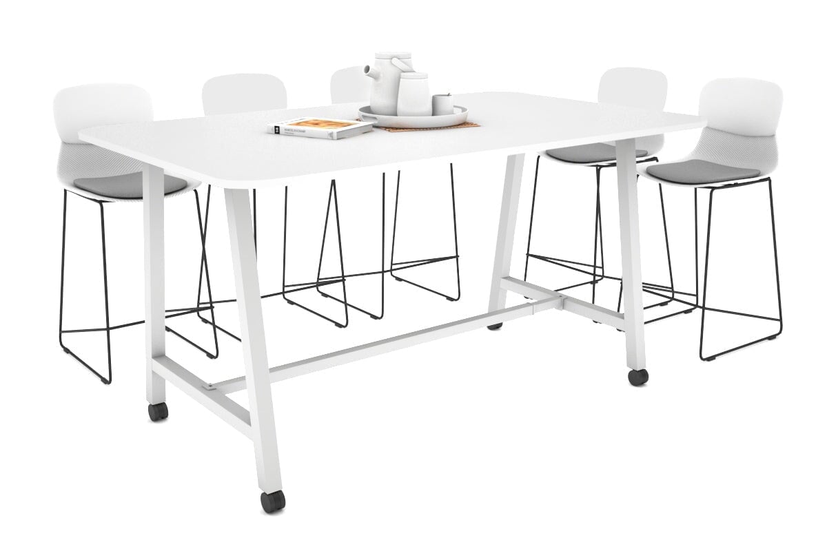 Quadro A Legs Counter Table with Rounded Corners [1800L x 1100W with Rounded Corners] Jasonl white leg white wheels