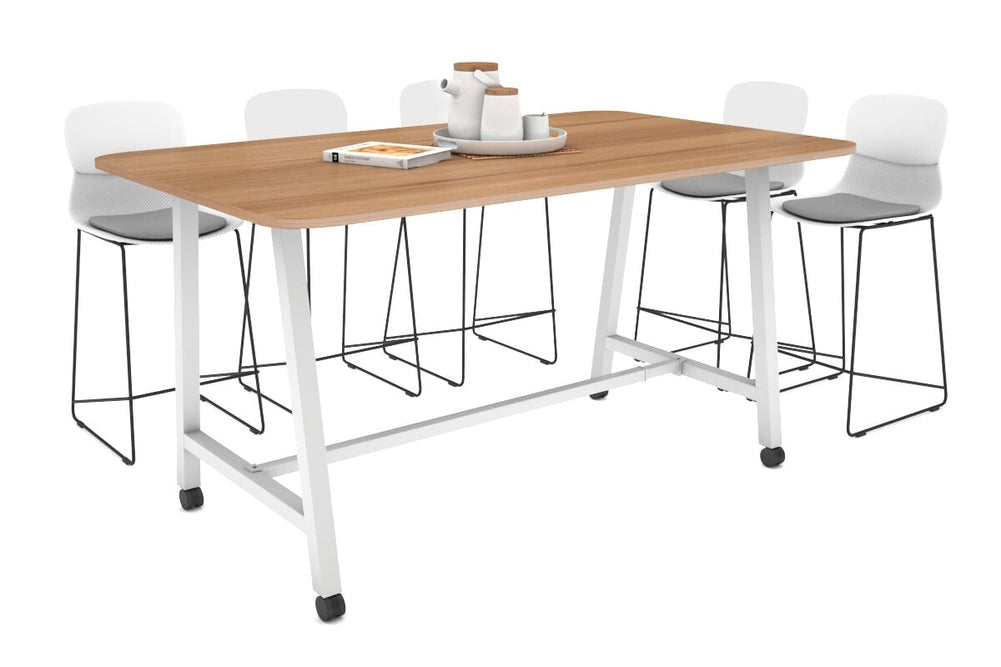 Quadro A Legs Counter Table with Rounded Corners [1800L x 1100W with Rounded Corners]-white leg salvage oak wheels