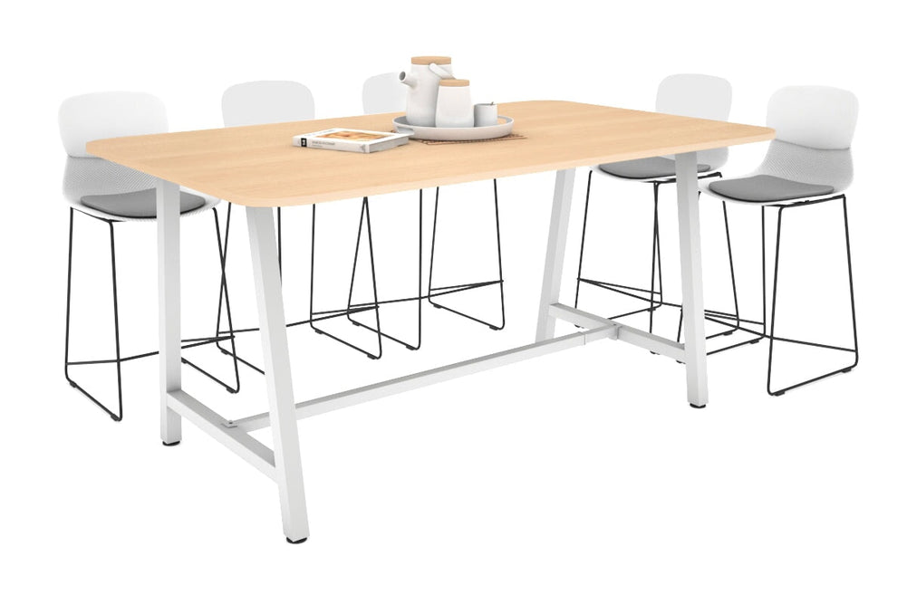 Quadro A Legs Counter Table with Rounded Corners [1800L x 1100W with Rounded Corners]-white leg maple none