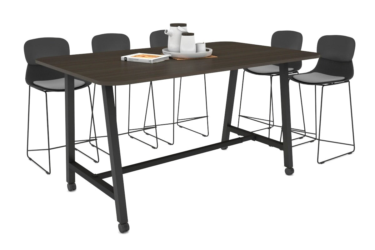 Quadro A Legs Counter Table with Rounded Corners [1800L x 1100W with Rounded Corners] Jasonl black leg dark oak wheels