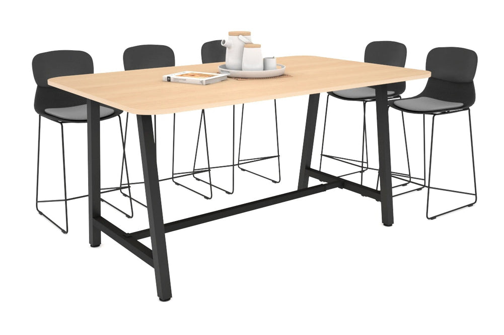 Quadro A Legs Counter Table with Rounded Corners [1800L x 1100W with Rounded Corners]-black leg maple none