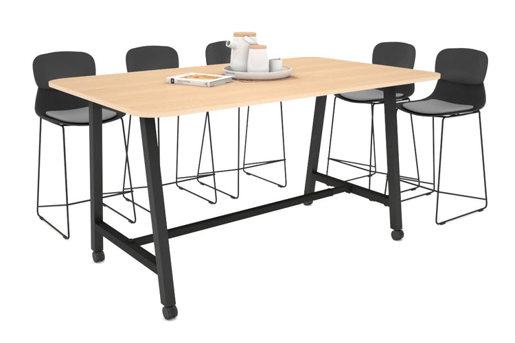 Quadro A Legs Counter Table with Rounded Corners [1800L x 1100W with Rounded Corners] Jasonl black leg maple wheels