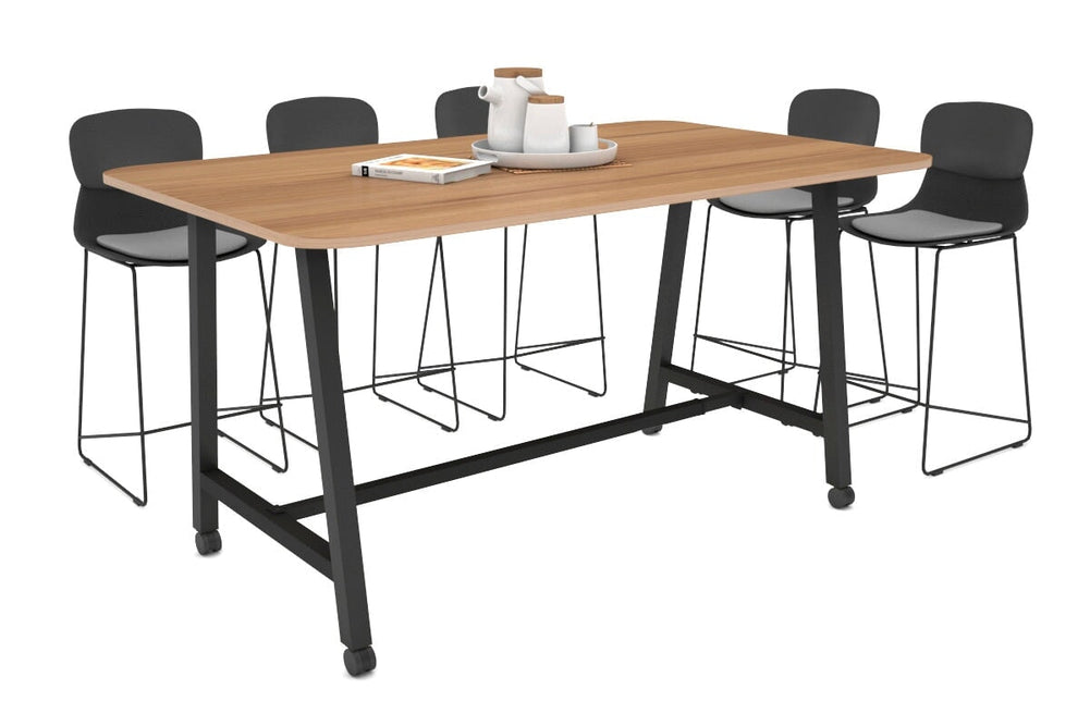 Quadro A Legs Counter Table with Rounded Corners [1800L x 1100W with Rounded Corners]-black leg salvage oak wheels