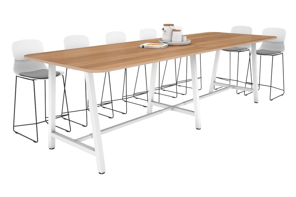 Quadro A Legs Counter Table with Rounded Corners [3200L x 1100W with Rounded Corners]-white leg salvage oak none
