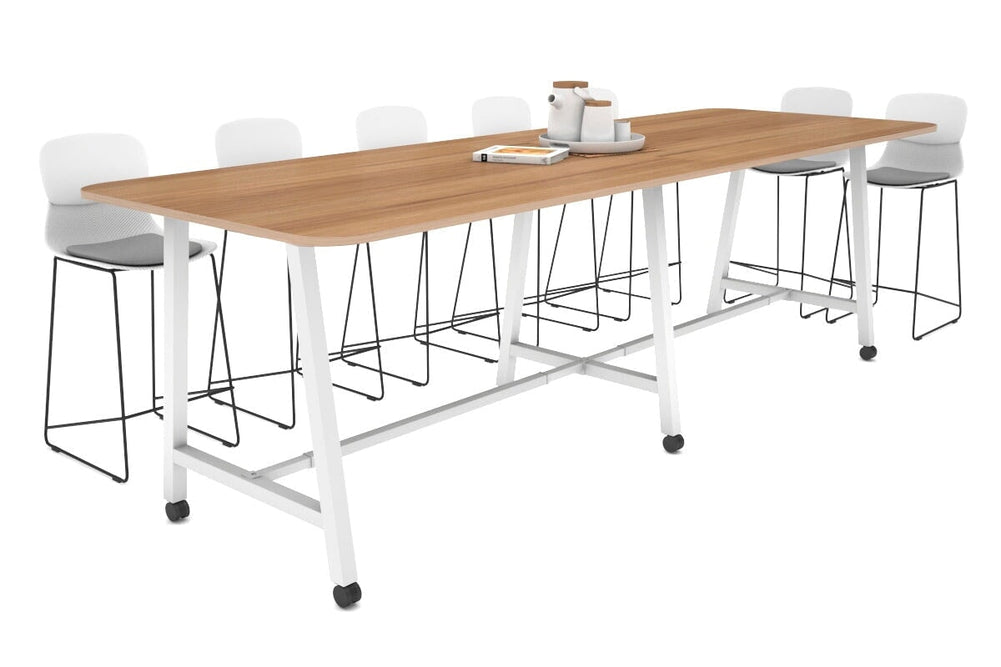 Quadro A Legs Counter Table with Rounded Corners [3200L x 1100W with Rounded Corners]-white leg salvage oak wheels