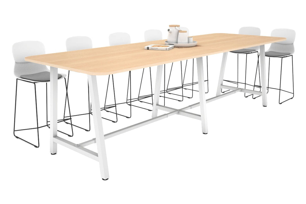 Quadro A Legs Counter Table with Rounded Corners [3200L x 1100W with Rounded Corners]-white leg maple none