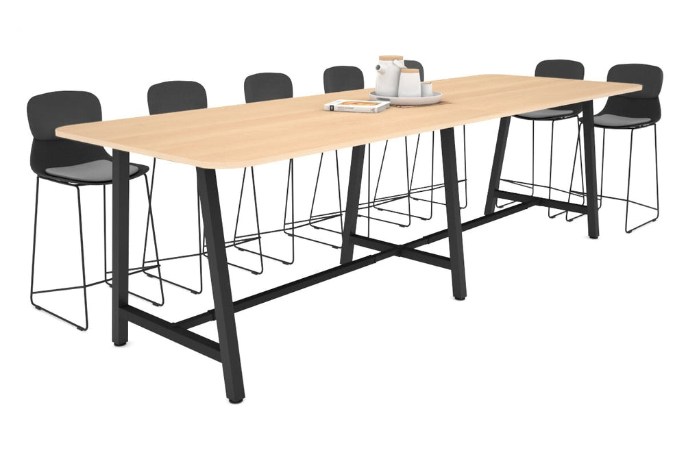 Quadro A Legs Counter Table with Rounded Corners [3200L x 1100W with Rounded Corners]-black leg maple none