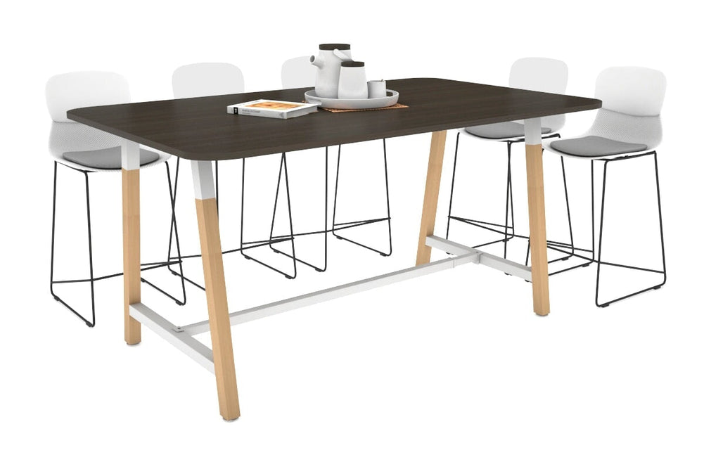 Quadro A Legs Counter Table with Rounded Corners - Wood Legs Cross Beam [1800L x 1100W with Rounded Corners]-white leg dark oak none