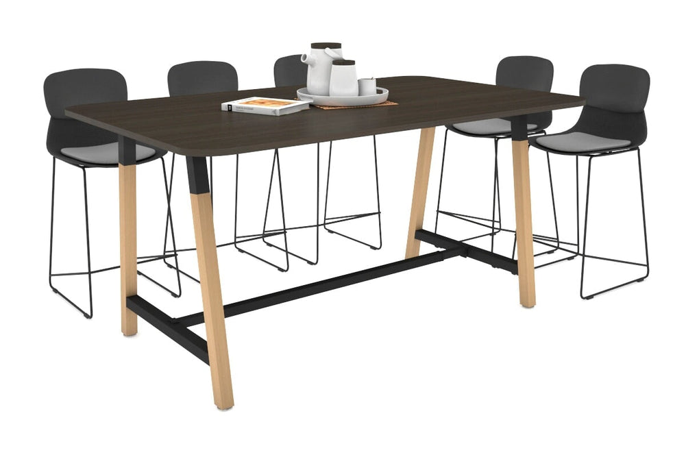 Quadro A Legs Counter Table with Rounded Corners - Wood Legs Cross Beam [1800L x 1100W with Rounded Corners]-black leg dark oak none
