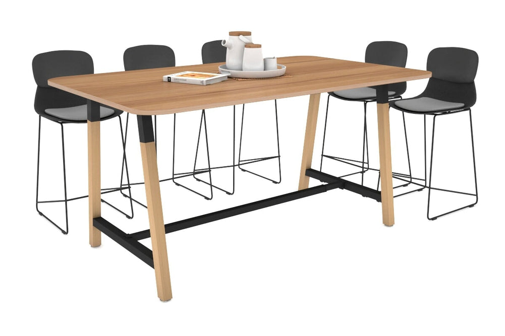 Quadro A Legs Counter Table with Rounded Corners - Wood Legs Cross Beam [1800L x 1100W with Rounded Corners]-black leg salvage oak none
