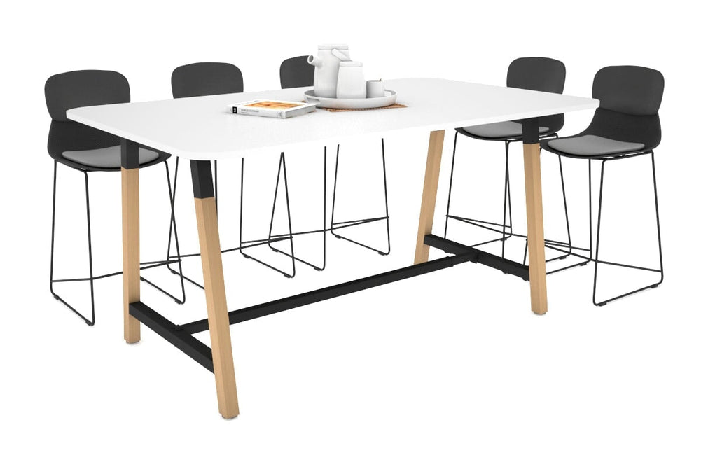 Quadro A Legs Counter Table with Rounded Corners - Wood Legs Cross Beam [1800L x 1100W with Rounded Corners]-black leg white none