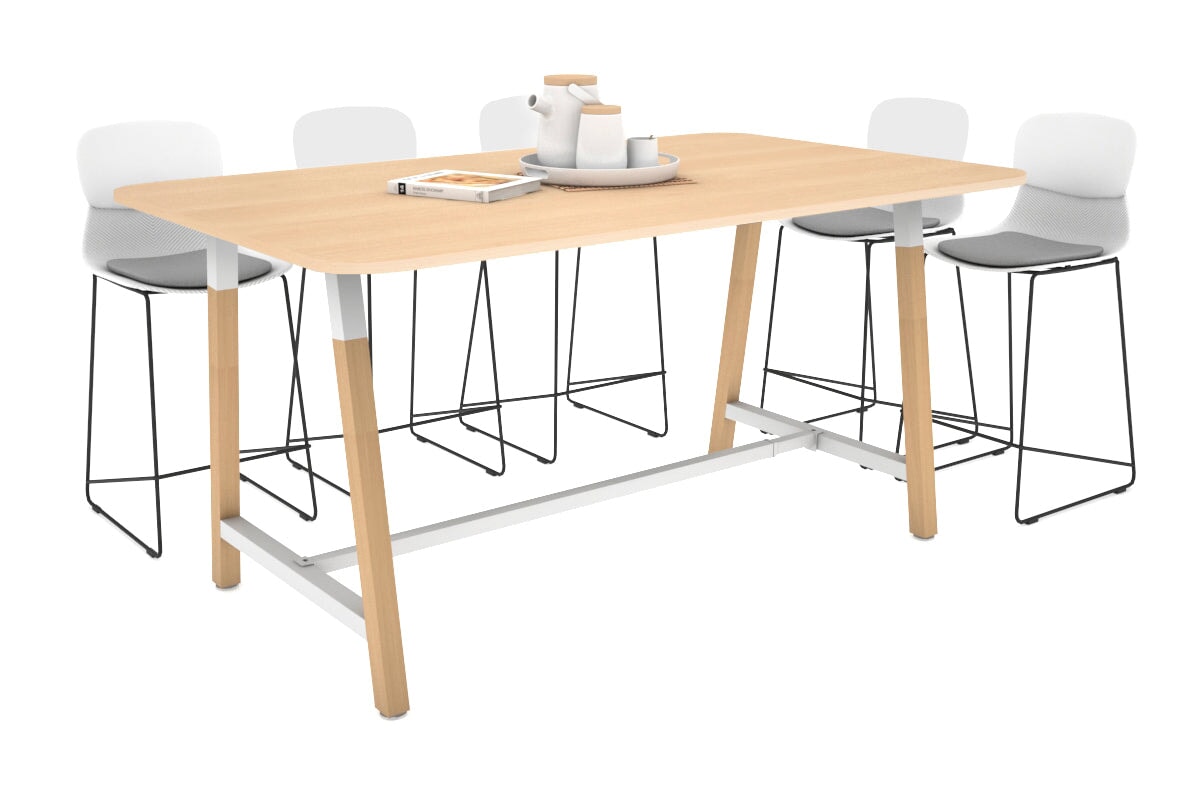 Quadro A Legs Counter Table with Rounded Corners - Wood Legs Cross Beam [1800L x 1100W with Rounded Corners] Jasonl white leg maple none