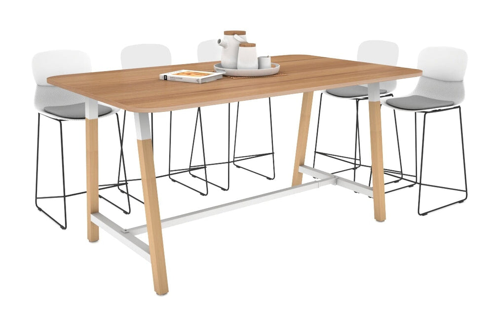 Quadro A Legs Counter Table with Rounded Corners - Wood Legs Cross Beam [1800L x 1100W with Rounded Corners]-white leg salvage oak none