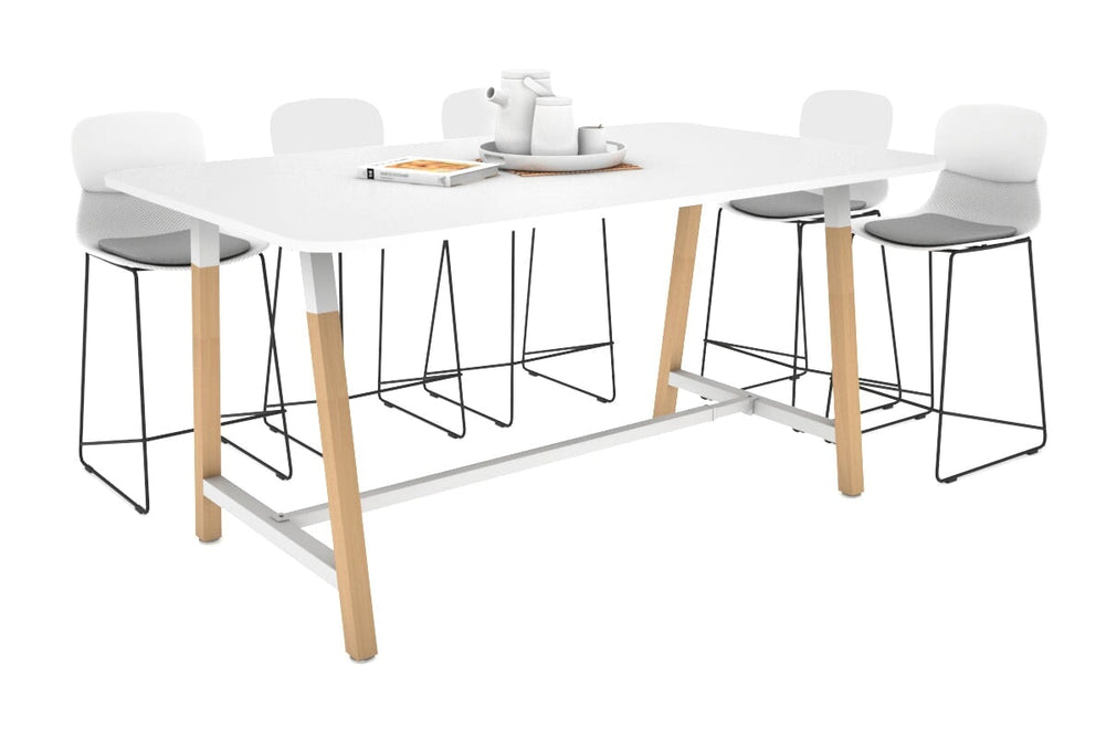 Quadro A Legs Counter Table with Rounded Corners - Wood Legs Cross Beam [1800L x 1100W with Rounded Corners]-white leg white none