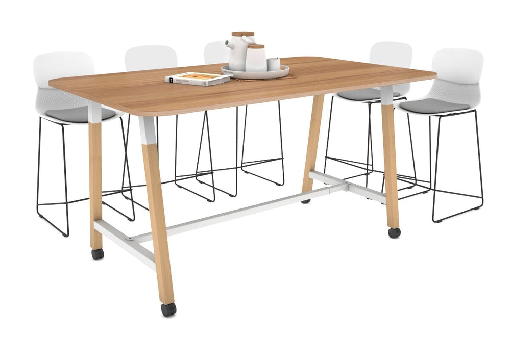 Quadro A Legs Counter Table with Rounded Corners - Wood Legs Cross Beam [1800L x 1100W with Rounded Corners]-white leg salvage oak wheels