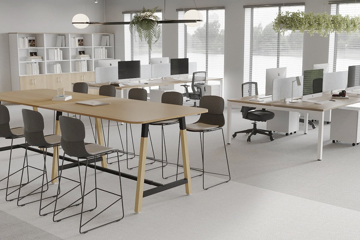 Quadro A Legs Counter Table with Rounded Corners - Wood Legs Cross Beam [3200L x 1100W with Rounded Corners] Jasonl 