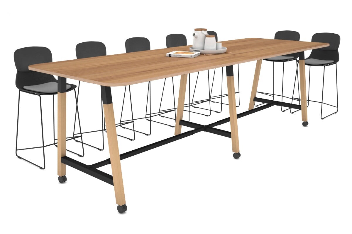 Quadro A Legs Counter Table with Rounded Corners - Wood Legs Cross Beam [3200L x 1100W with Rounded Corners] Jasonl black leg salvage oak wheels