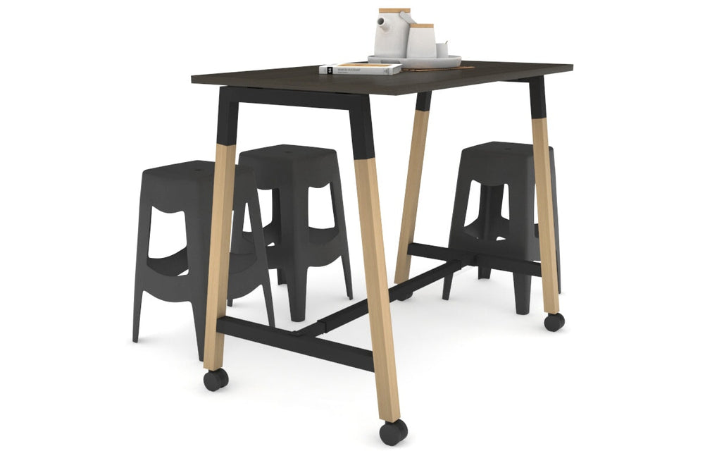 Quadro A Legs Counter Table Wood Legs Cross Beam - 925H [1200L x 700W]-black leg dark oak wheels